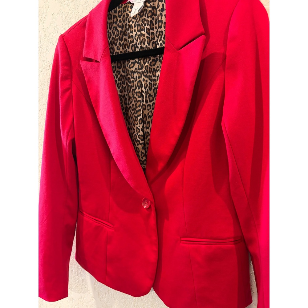 White House Black Market Red Leopard Lining Single Button Blazer Jacket Womens 4 - Picture 2 of 7